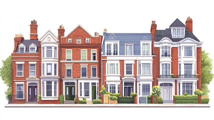 Fototapeta premium Row of charming brick townhouses with classic architecture