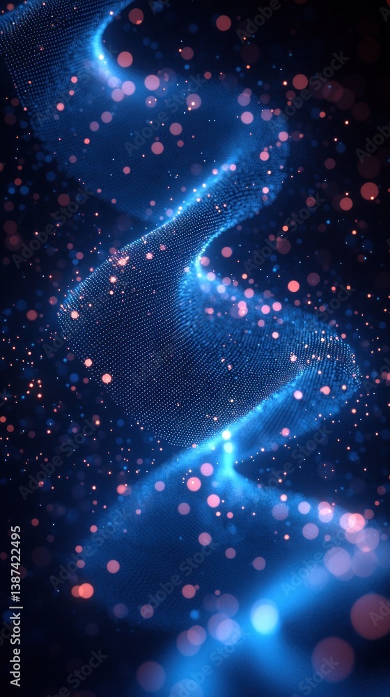 Poster abstract swirling light trails in deep space. intricate patterns of glowing blue and pink energy str