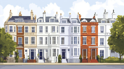 Fototapeta premium Elegant row of colorful townhouses with classic architecture