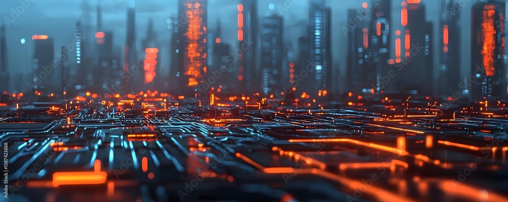 Poster futuristic cityscape of a blockchain integrated shipping port with advanced cybersecurity logistics 