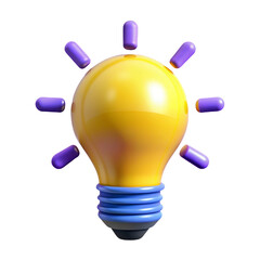 3D Light Bulb Icon – Creative Idea Concept in Bright Yellow and Purple