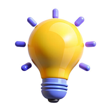 3D Light Bulb Icon &ndash; Creative Idea Concept in Bright Yellow and Purple