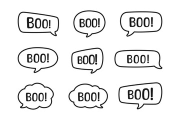 Halloween Boo Speech Bubble Sound Effect Outline Line Art Doodle Illustration Set