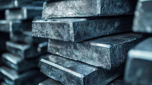 Metal Ingots: A close-up shot showcases a stack of gleaming metal ingots, capturing the industrial essence and the precision of manufacturing.
