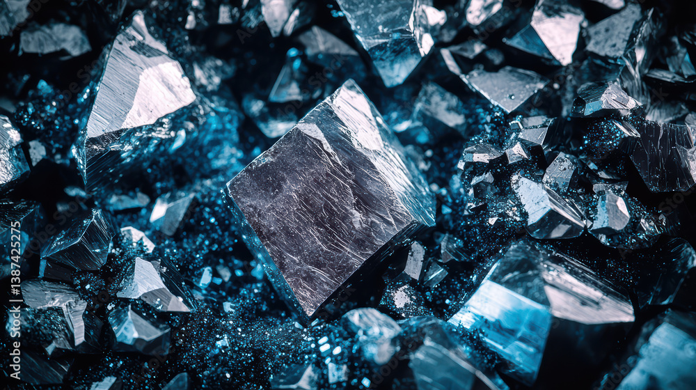 Poster cube among chunks: a striking square chunk of an unspecified substance rests amidst a field of broke