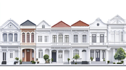 Fototapeta premium Elegant row of classic terrace houses with ornate facades and vibrant roofs