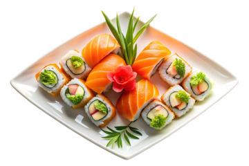 sushi with salmon isolated on a transparent background
