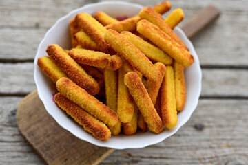 Mozzarella sticks Italian cheese breaded  oven baked  mozzarella sticks with   burger sauce ..Italian street food.