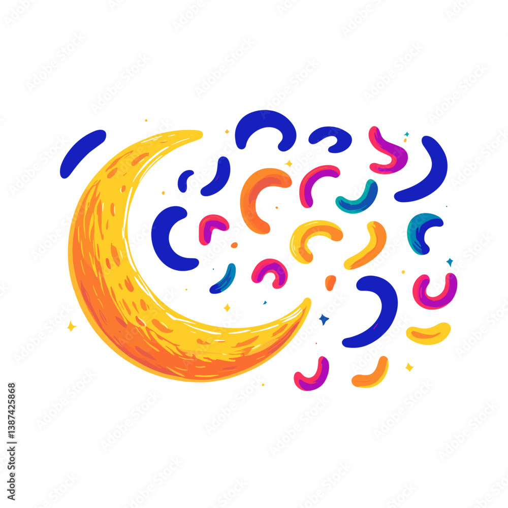 Poster colorful moon with abstract shapes representing nighttime vibes