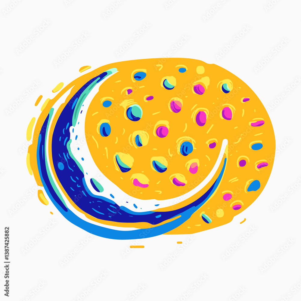 Poster artistic moon against colorful background - simple moon symbol with colorful dots