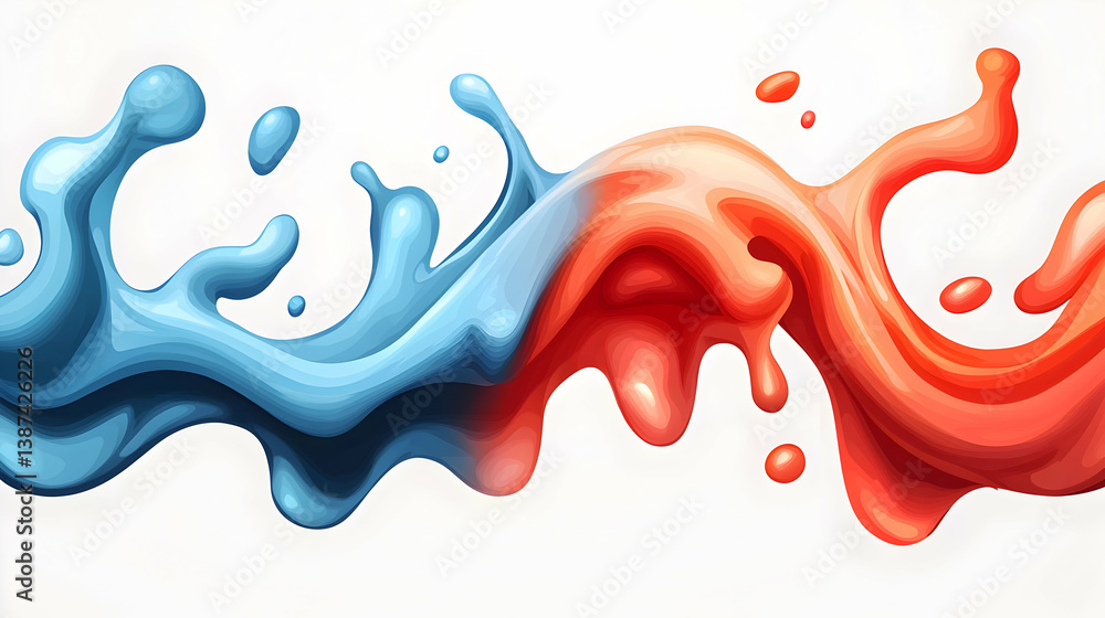 Poster abstract blue and red liquid splashes flowing dynamically