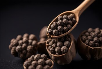Close-up image of black pepper on black background