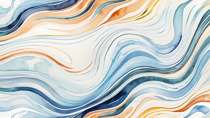 Obraz premium Abstract Watercolor Painting with Flowing Blue and Orange Waves Design