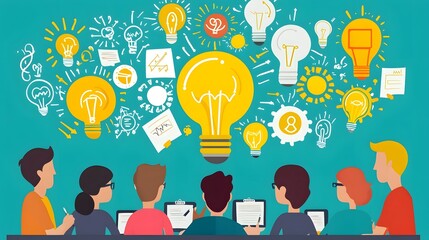 A diverse group of business leaders in a think tank session generating innovative solutions and breakthrough ideas using digital interfaces and collaborative technology