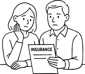 Fototapeta premium Healthcare Costs premium concept. Couple reviewing insurance documents with concern.