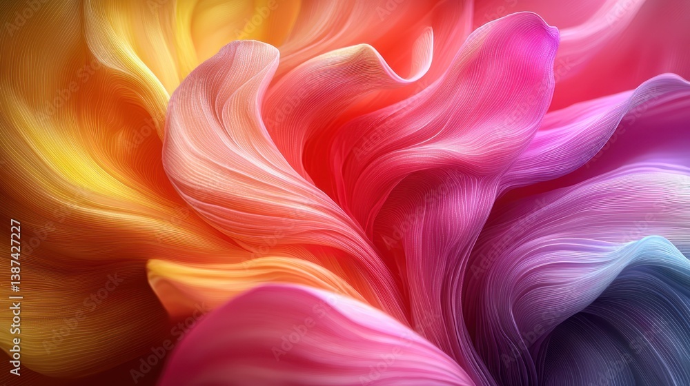 Poster abstract vibrant fluid swirls of color. dynamic motion and flowing textile textures in a rainbow spe