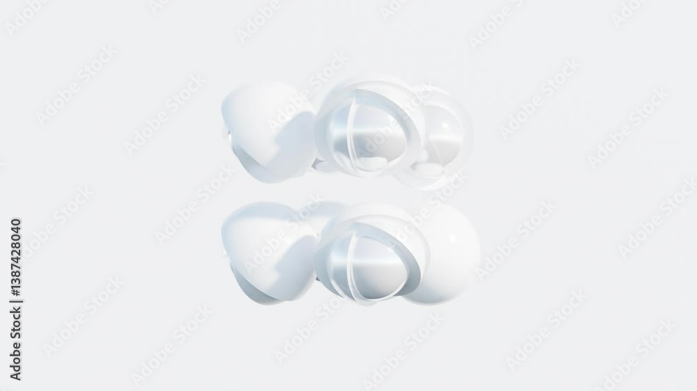 Poster monochrome white 3d abstract animation with spheres – minimalistic seamless loop background for eleg