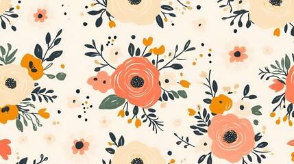 Floral Pattern with Peach  Cream.
