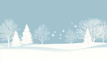 Fototapeta premium Winter landscape Snow covered trees in cold climate scenery, snow flakes falling
