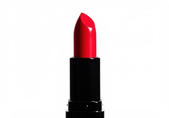 Fototapeta premium Red lipstick in black case isolated on white background for beauty product display