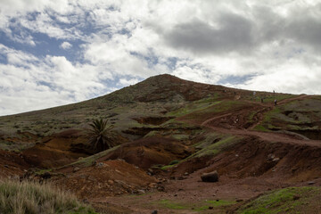 Mountain landscape on the PR8 Vereda da Ponta de São Lourenço in Madeira, Portugal.