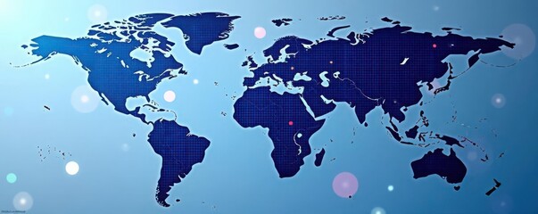 Blue gradient world map, black halftone dots, flat design vector illustration , style, blue halftone