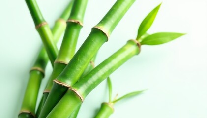 Close-up of several bamboo stalks, clean white backdrop , isolated, sustainable, plants