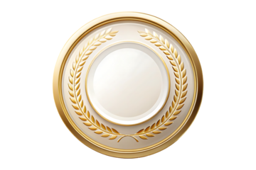 Elegant Gold and White Circular Badge Design on transparent background 