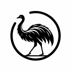 Minimalist black emu icon with long neck and strong legs. Perfect for logos, branding, or decorative designs