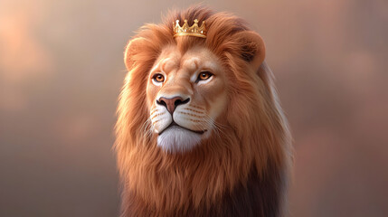 Majestic Lion with Golden Crown in Soft Lighting