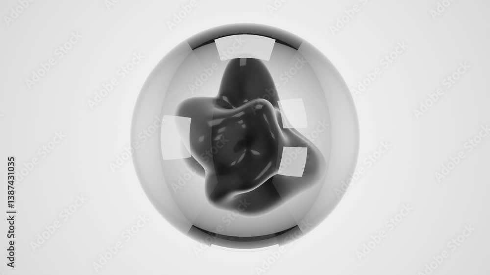 Aufkleber abstract 3d dark liquid form encapsulated in transparent sphere on white background – futuristic min