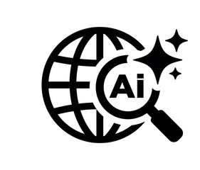 AI powered global search icon. Magnifying glass sign. Search icon. Modern flat pictogram. Artificial Intelligence concept. Vector  on transparent background