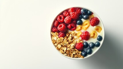 A vibrant smoothie bowl topped with granola, berries, and coconut. Featuring freshness and vitality