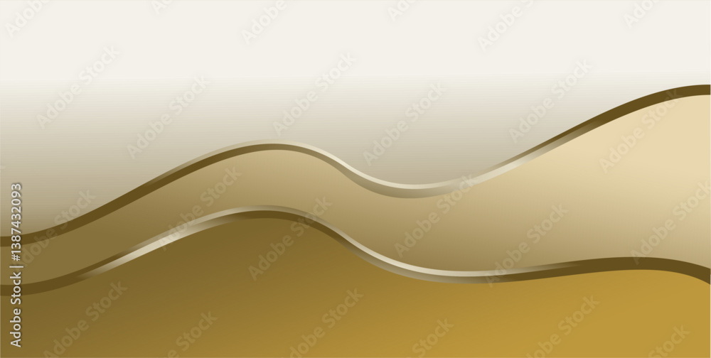 Poster composition of empty space, curved lines and geometric abstract fields with gradations of gold and b
