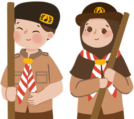 Scout Student Holding a stick