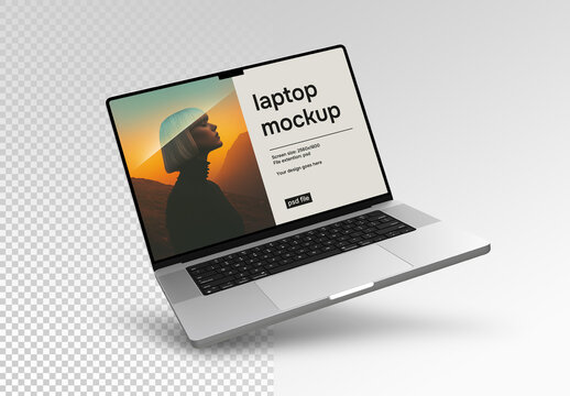Mockup of a floating laptop