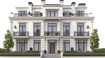 Obraz premium Elegant three story townhouse with large windows and balconies