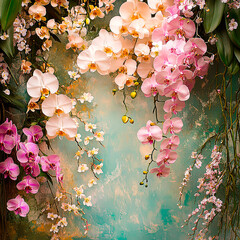 Celebration flowers digital backdrops, wedding backdrops, studio photography.Orchid flower,Tropical elegance.Botanical print,Floral pattern,Orchid illustration