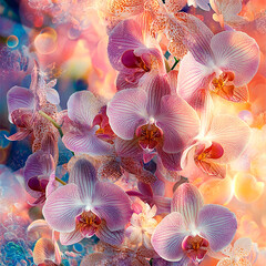 Celebration flowers digital backdrops, wedding backdrops, studio photography.Orchid flower,Tropical elegance.Botanical print,Floral pattern,Orchid illustration