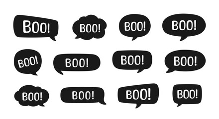 Halloween Boo Speech Bubble Silhouette Sound Effect Illustration Set