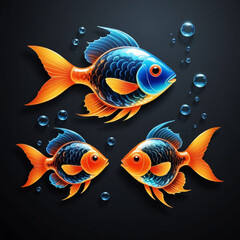 Fototapeta premium Vibrant goldfish swimming in bubbles against a dark background 