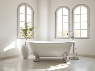 Minimalist Sca-Andalusian White Bathroom Style, Beautiful Tub