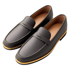 Sleek Dark Gray Loafers with Gold Plated Heels Isolated on Transparent Background