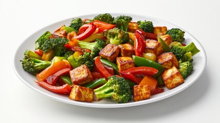 A vibrant vegetable stir-fry with tofu, peppers, and broccoli. Featuring freshness and flavor