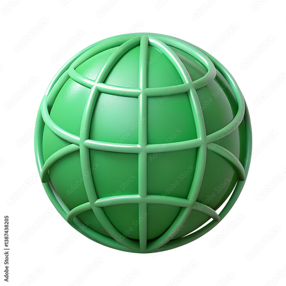 Poster A green globe with a grid is centered against a Transparent background in a studio shot rendering style