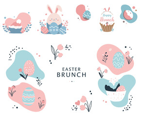 Easter Brunch Invitation with Bunny and Decorated Eggs  