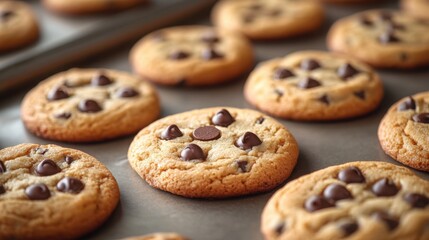 Delicious Golden Brown Chocolate Chip Cookies on Baking Sheet