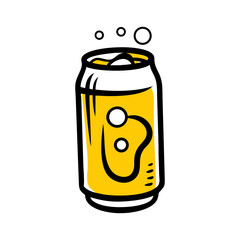 Cartoon Illustration of a Yellow Soda Can with Liquid Droplets