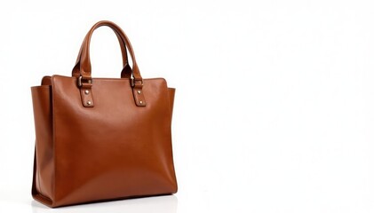 Brown leather tote bag, isolated on white background, brown bag, studio shot