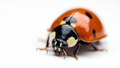 Naklejka premium Close-up of a single ladybug on white background, pure, red